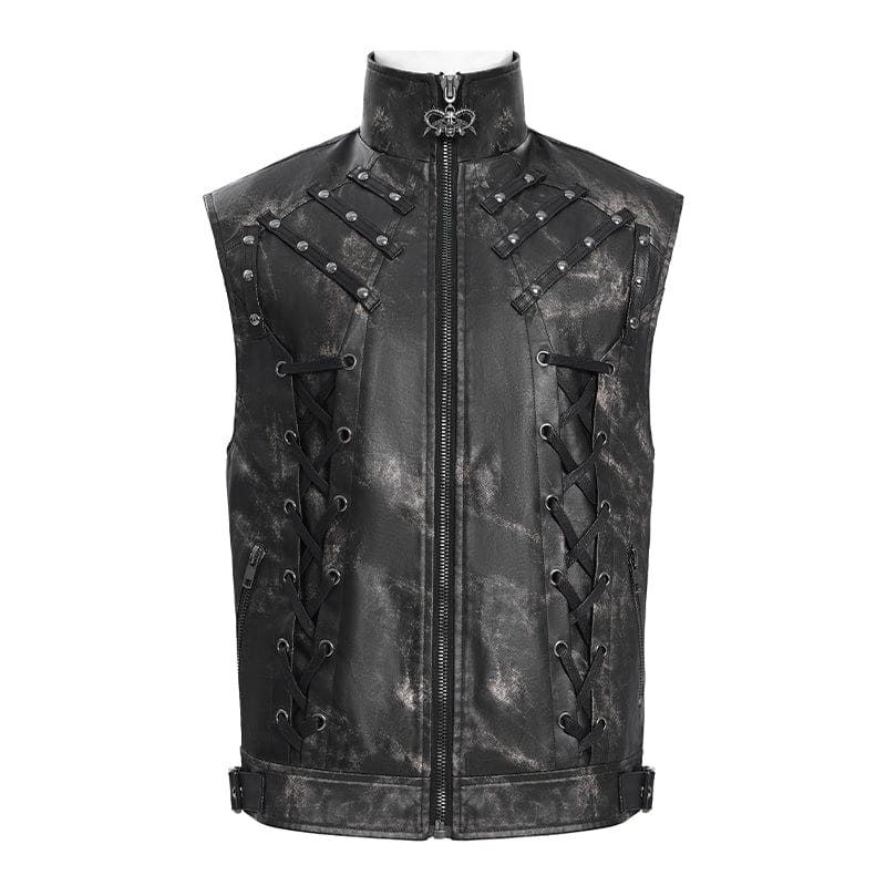 DEVIL FASHION Men's Gothic Stand Collar Strappy Splice Waistcoat