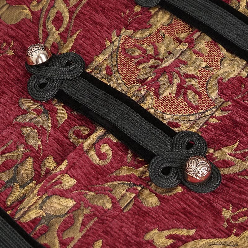 DEVIL FASHION Men's Gothic Stand Collar Totem Embroidered Waistcoat Red