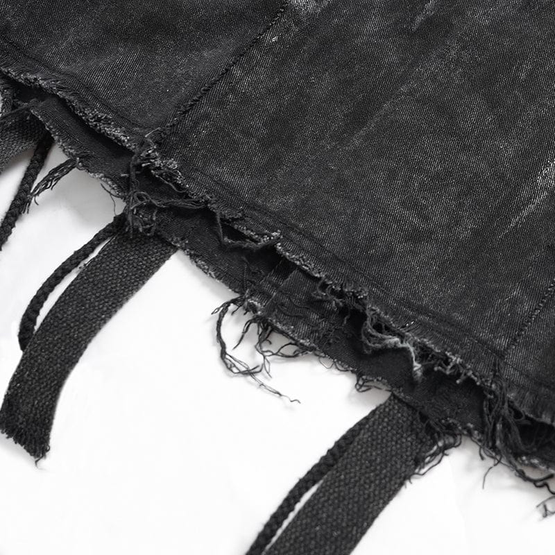 DEVIL FASHION Men's Gothic Studded Lace-up Distressed Vest