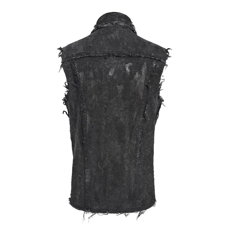DEVIL FASHION Men's Gothic Studded Lace-up Distressed Vest