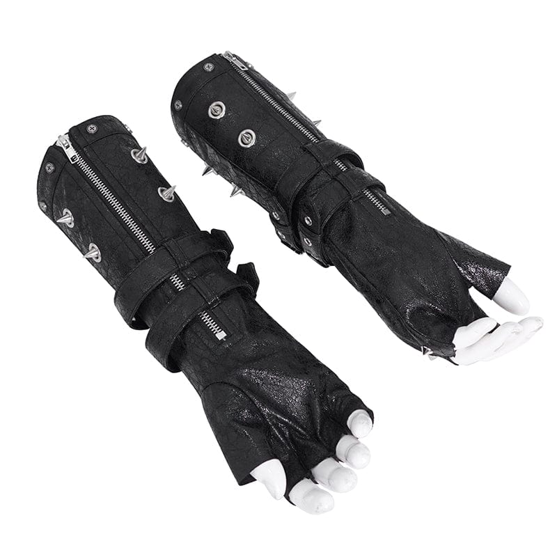 DEVIL FASHION Men's Gothic Studded Mesh Splice Half-finger Gloves