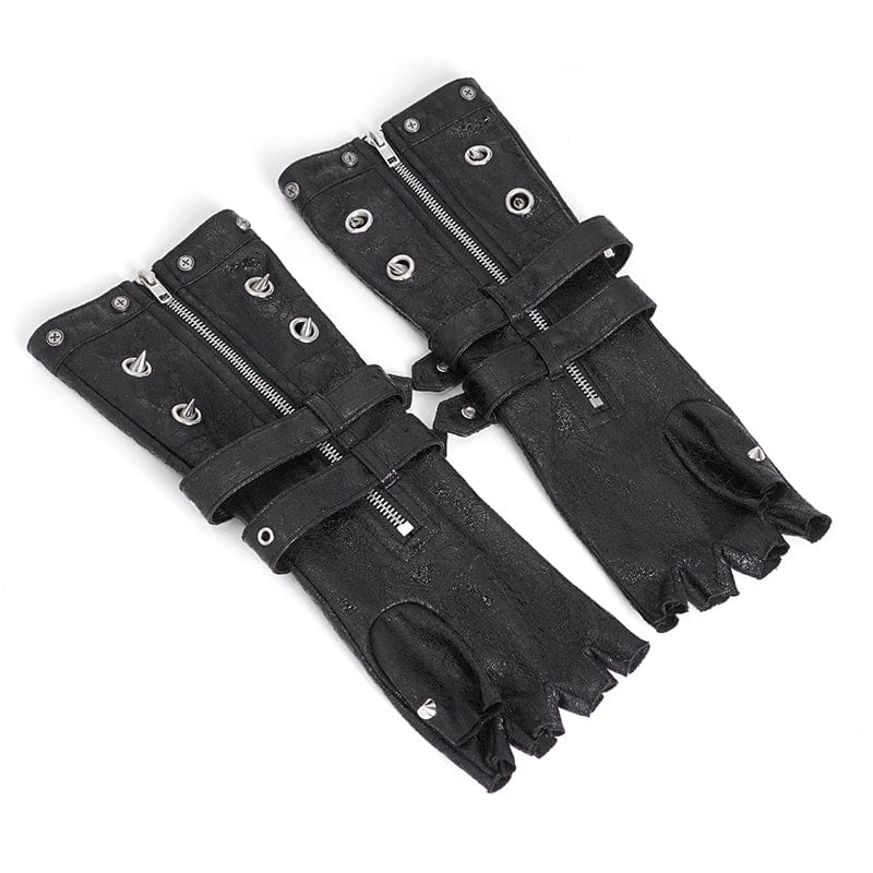 DEVIL FASHION Men's Gothic Studded Mesh Splice Half-finger Gloves