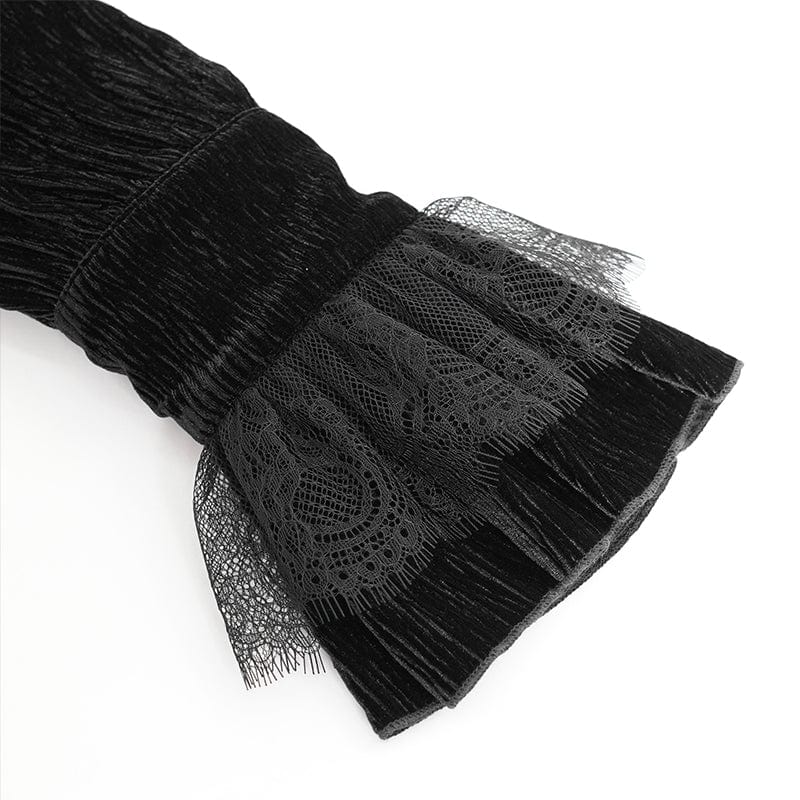 DEVIL FASHION Men's Gothic V-neck Ruffled Lace Splice Shirt Black