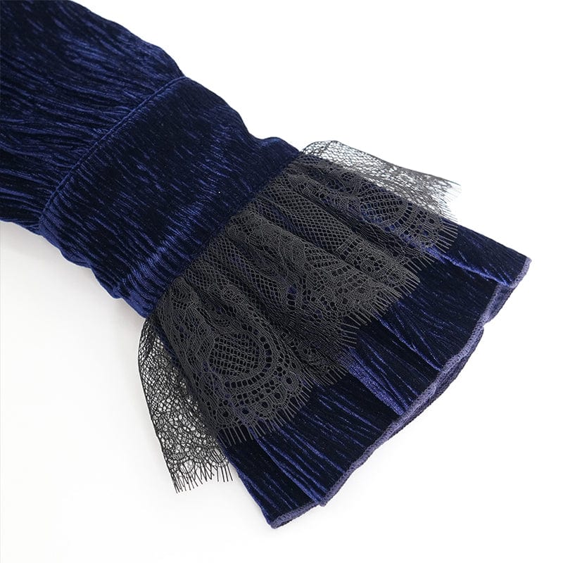 DEVIL FASHION Men's Gothic V-neck Ruffled Lace Splice Shirt Blue