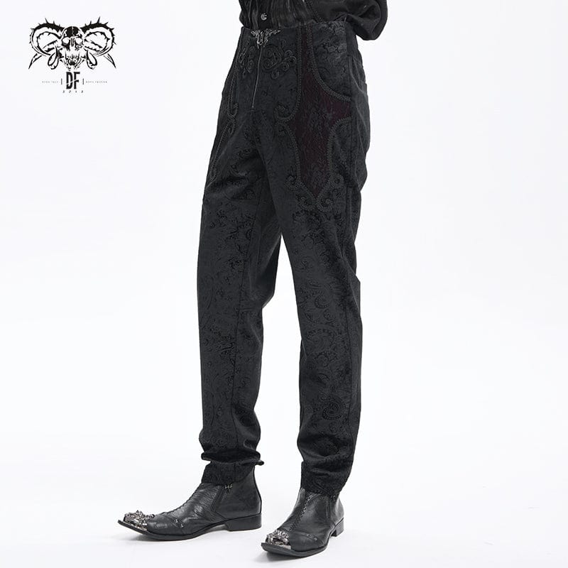 DEVIL FASHION Men's Gothic Zip Floral Branded Trousers