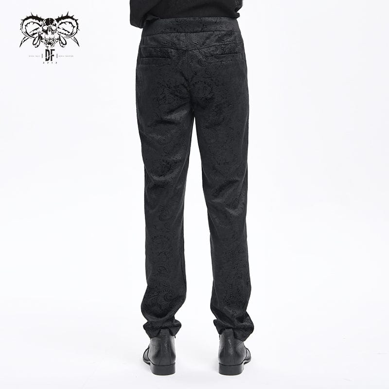 DEVIL FASHION Men's Gothic Zip Floral Branded Trousers
