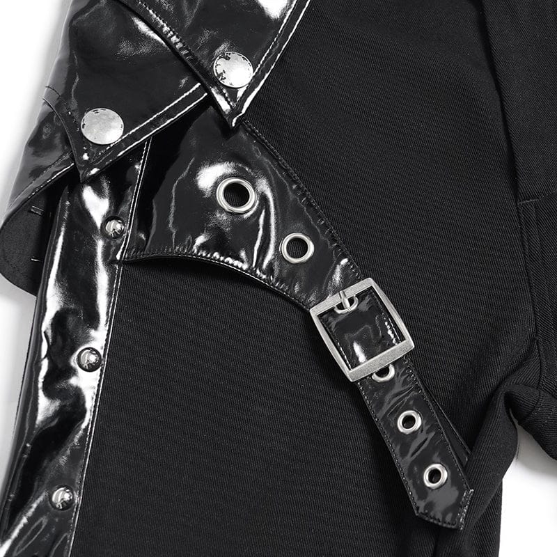 DEVIL FASHION Men's Punk Armor Patent Leather Splice Pants