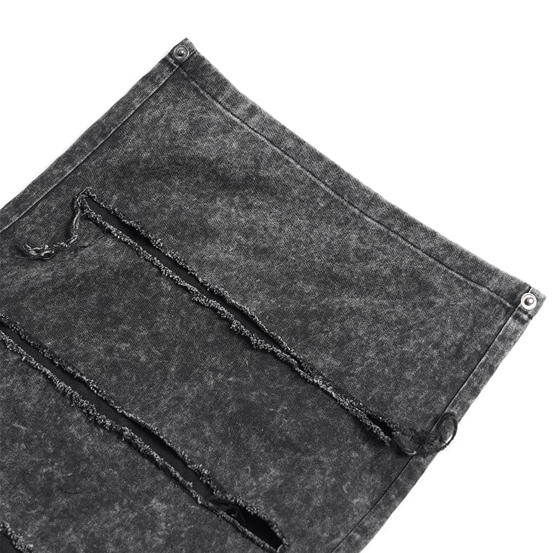 DEVIL FASHION Men's Punk Big-pocket Distressed Pants with Chain