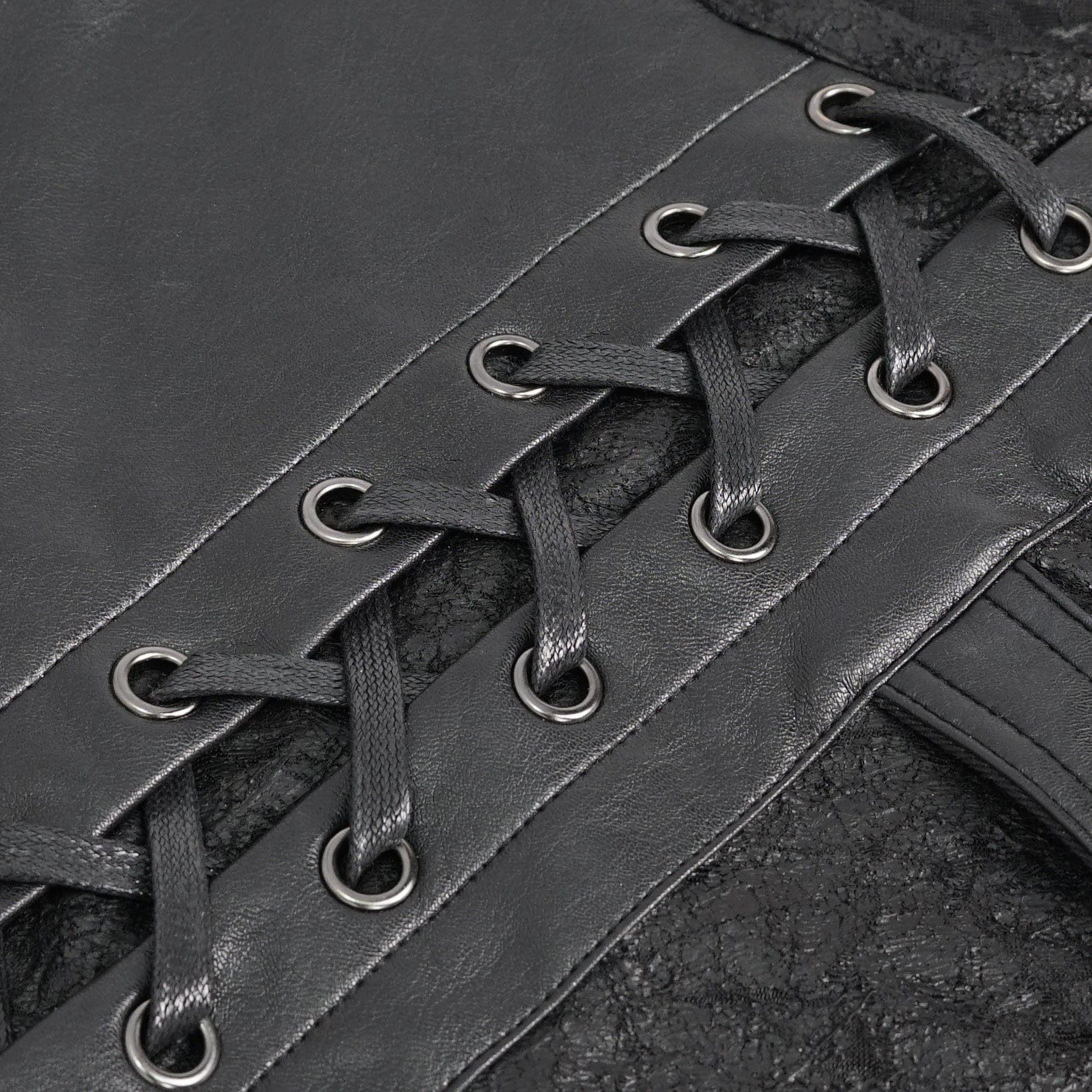 DEVIL FASHION Men's Punk Buckle Splice Faux Leather T-shirt