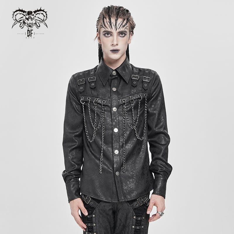 DEVIL FASHION Men's Punk Buckle Strap Chained Shirt