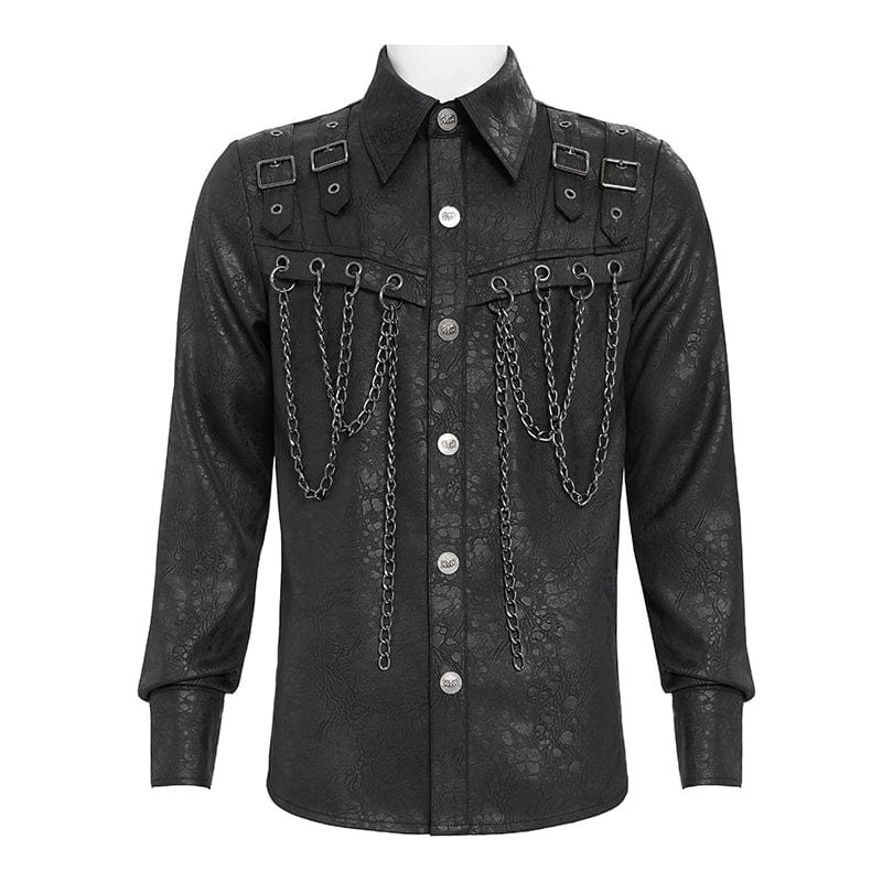 DEVIL FASHION Men's Punk Buckle Strap Chained Shirt