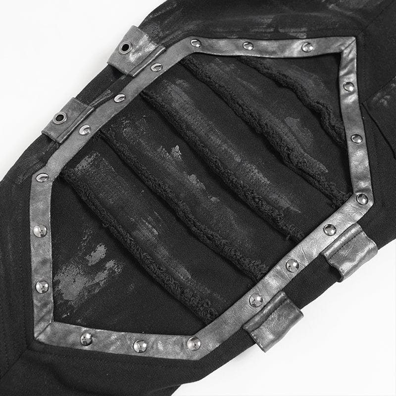 DEVIL FASHION Men's Punk Buckle Strap Pleated Pants