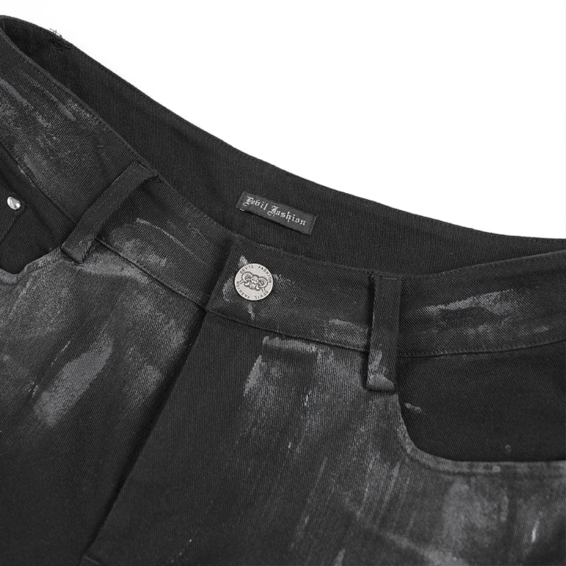 DEVIL FASHION Men's Punk Buckle Strap Pleated Pants