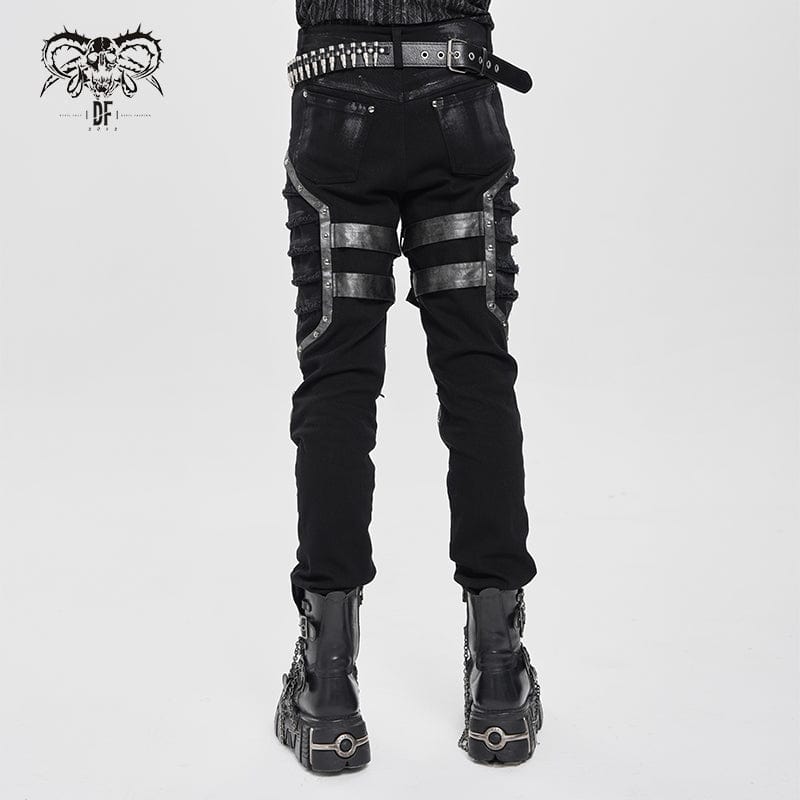 DEVIL FASHION Men's Punk Buckle Strap Pleated Pants