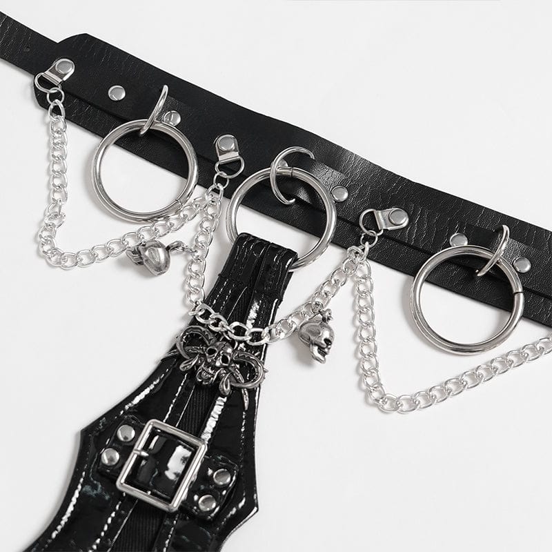 DEVIL FASHION Men's Punk Buckle Strap Ring&Chain Necktie Choker