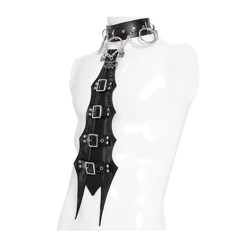 DEVIL FASHION Men's Punk Buckle Strap Ring&Chain Necktie Choker