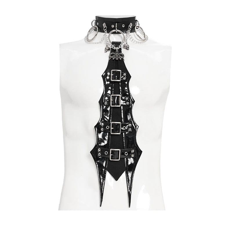 DEVIL FASHION Men's Punk Buckle Strap Ring&Chain Necktie Choker