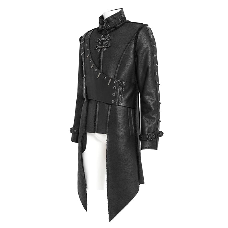 DEVIL FASHION Men's Punk Buckle-up Stand Collar Studded Coat