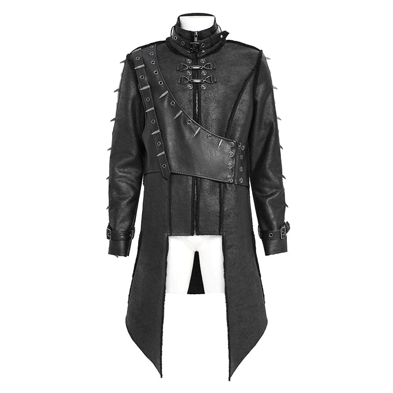 DEVIL FASHION Men's Punk Buckle-up Stand Collar Studded Coat