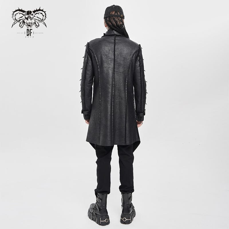 DEVIL FASHION Men's Punk Buckle-up Stand Collar Studded Coat