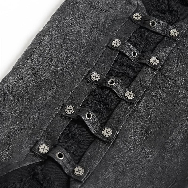 DEVIL FASHION Men's Punk Buckle-up Strap Ripped Pants