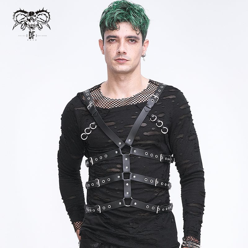 DEVIL FASHION Men's Punk Crossed Buckle Faux Leather Harness
