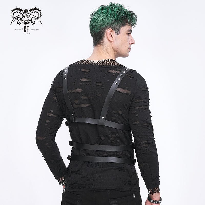 DEVIL FASHION Men's Punk Crossed Buckle Faux Leather Harness