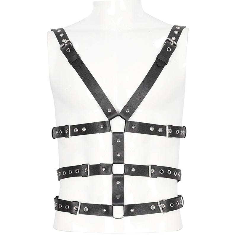 DEVIL FASHION Men's Punk Crossed Buckle Faux Leather Harness