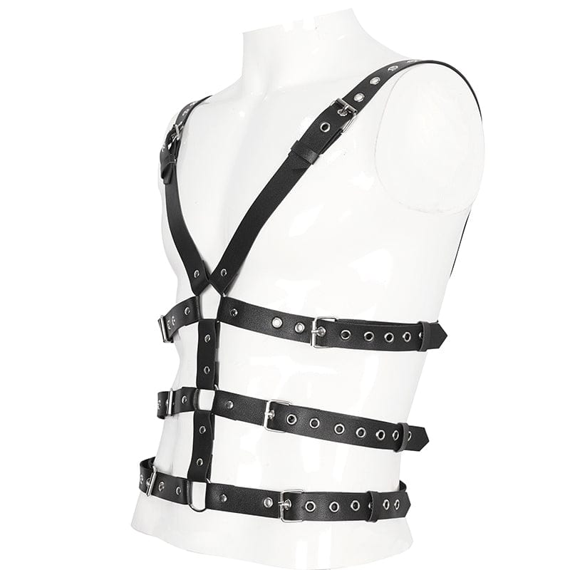 DEVIL FASHION Men's Punk Crossed Buckle Faux Leather Harness