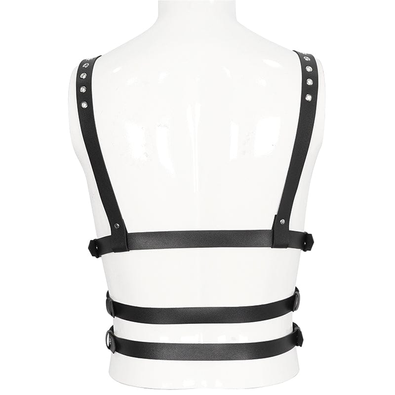 DEVIL FASHION Men's Punk Crossed Buckle Faux Leather Harness