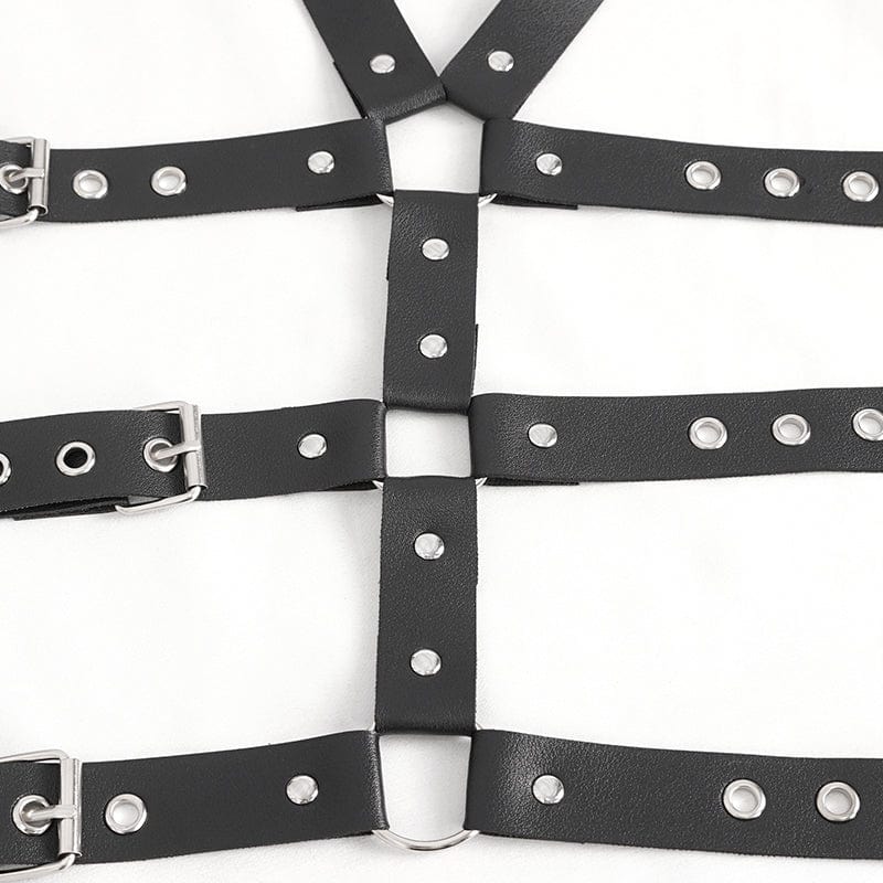 DEVIL FASHION Men's Punk Crossed Buckle Faux Leather Harness