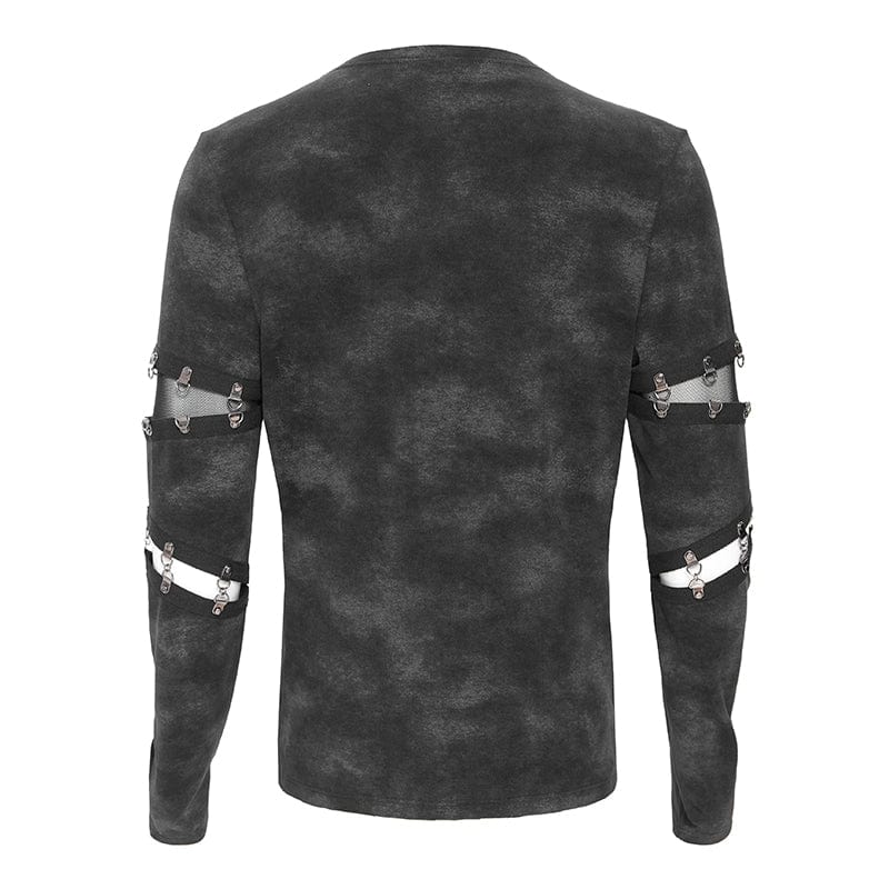 DEVIL FASHION Men's Punk Cutout Rivets Chained Shirt