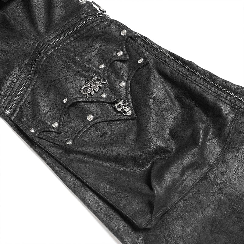 DEVIL FASHION Men's Punk D-ring Buckle Big Pockets Flared Trousers