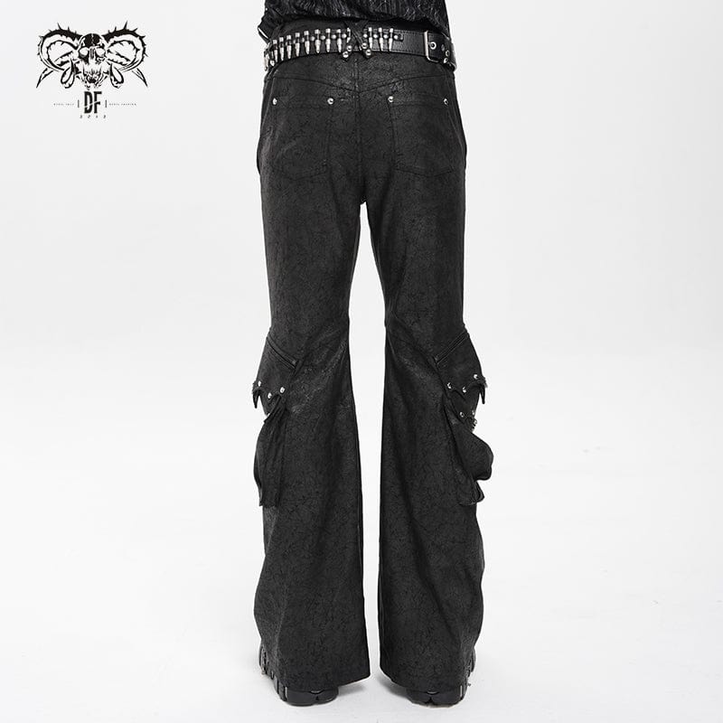 DEVIL FASHION Men's Punk D-ring Buckle Big Pockets Flared Trousers