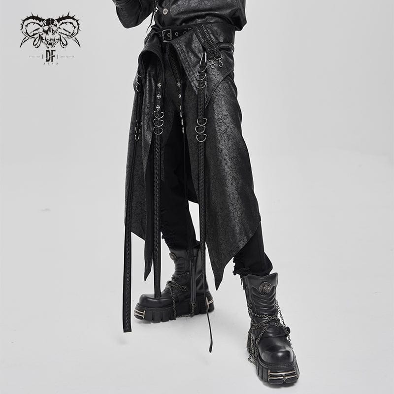 DEVIL FASHION Men's Punk D-ring Multi-zippered Buckle-up Skirt