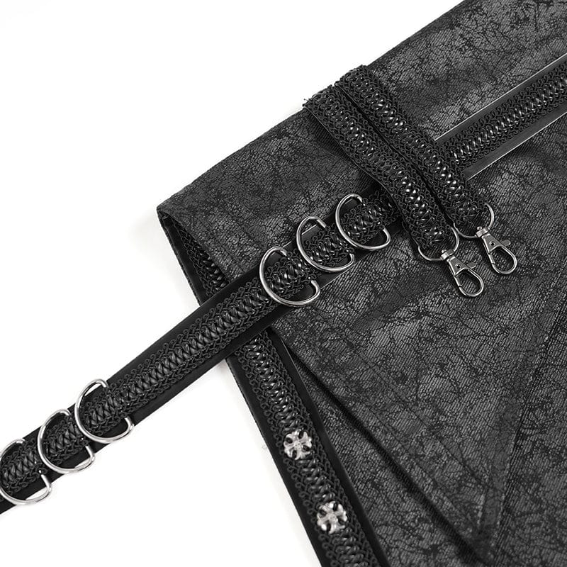 DEVIL FASHION Men's Punk D-ring Multi-zippered Buckle-up Skirt