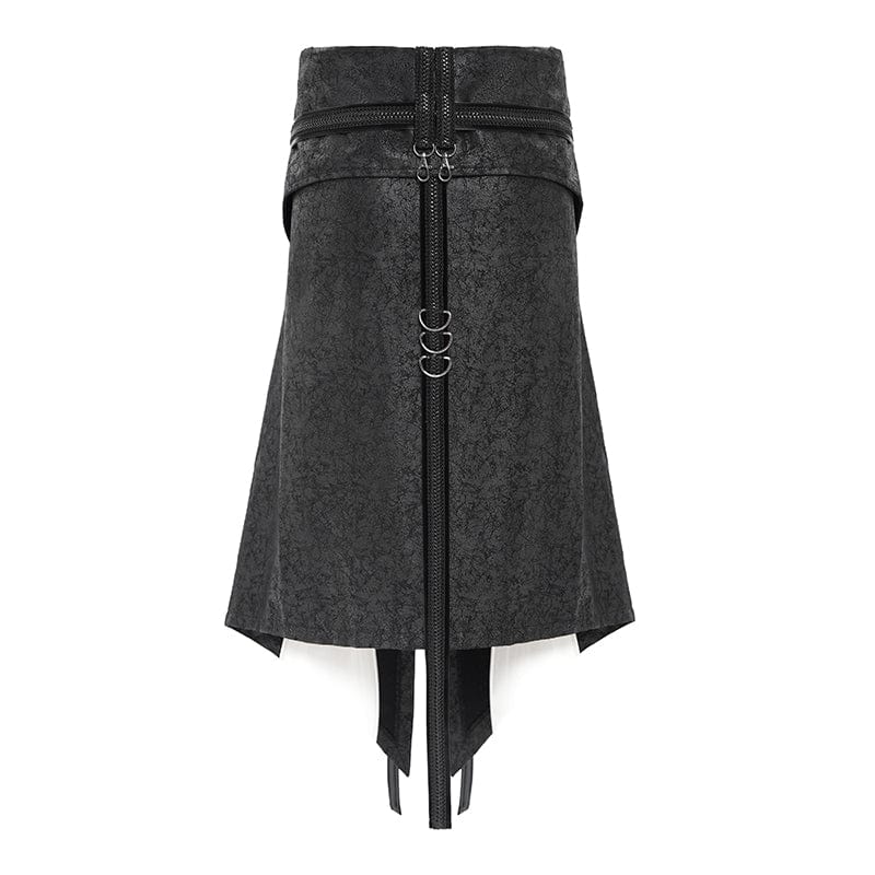 DEVIL FASHION Men's Punk D-ring Multi-zippered Buckle-up Skirt