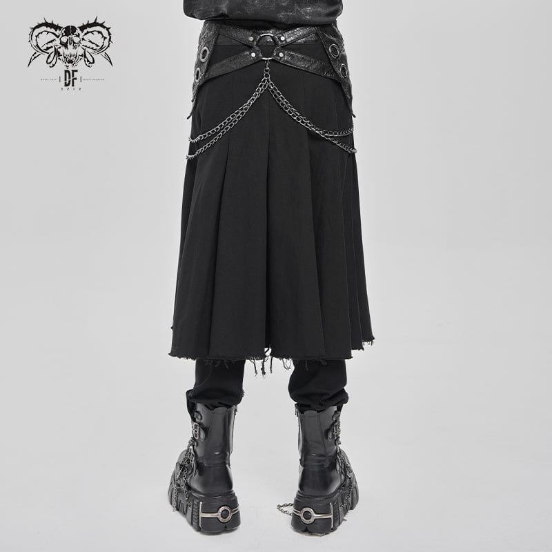 DEVIL FASHION Men's Punk Eyelet Buckle-up Chained Skirt