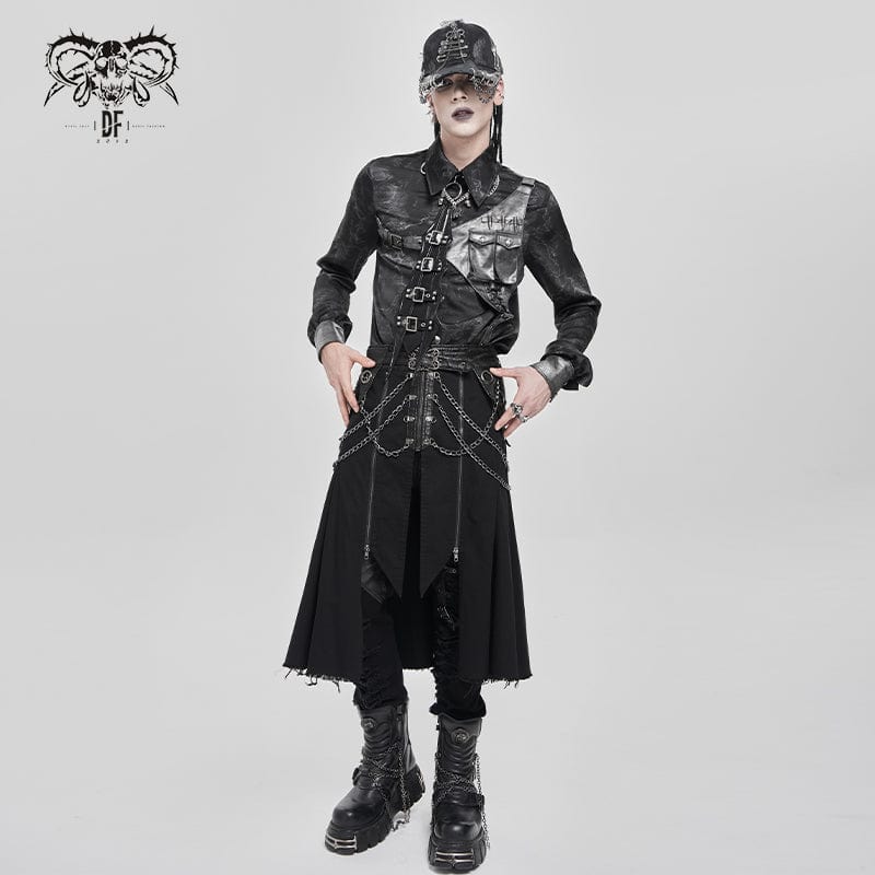 DEVIL FASHION Men's Punk Eyelet Buckle-up Chained Skirt