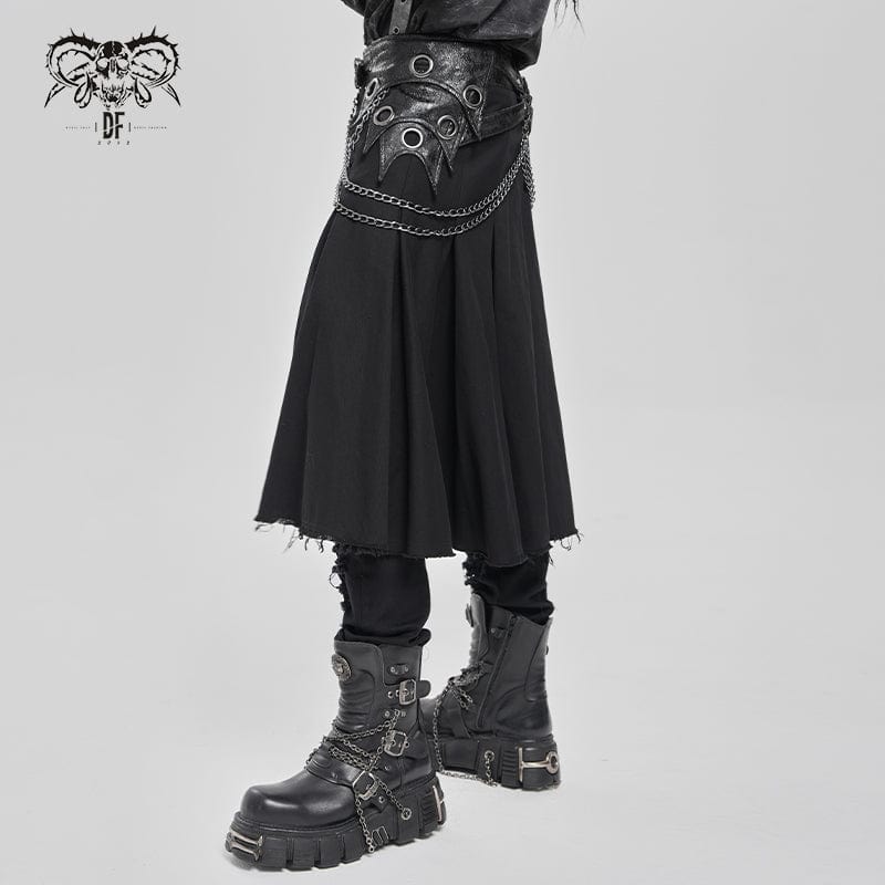 DEVIL FASHION Men's Punk Eyelet Buckle-up Chained Skirt
