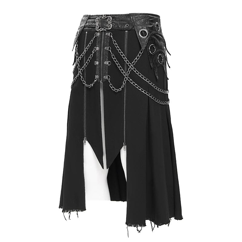 DEVIL FASHION Men's Punk Eyelet Buckle-up Chained Skirt