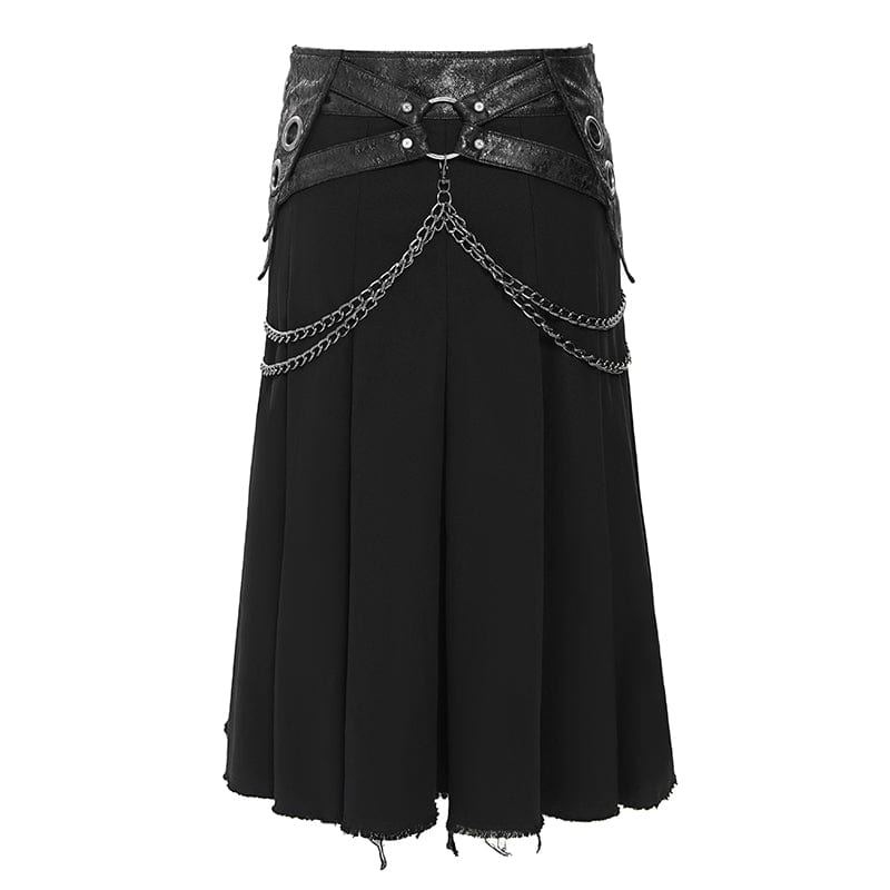 DEVIL FASHION Men's Punk Eyelet Buckle-up Chained Skirt