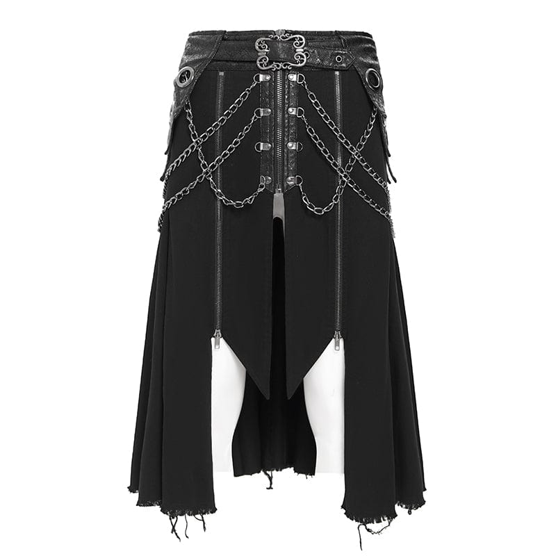 DEVIL FASHION Men's Punk Eyelet Buckle-up Chained Skirt