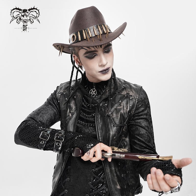 DEVIL FASHION Men's Punk Eyelet Bullet Studded Hat