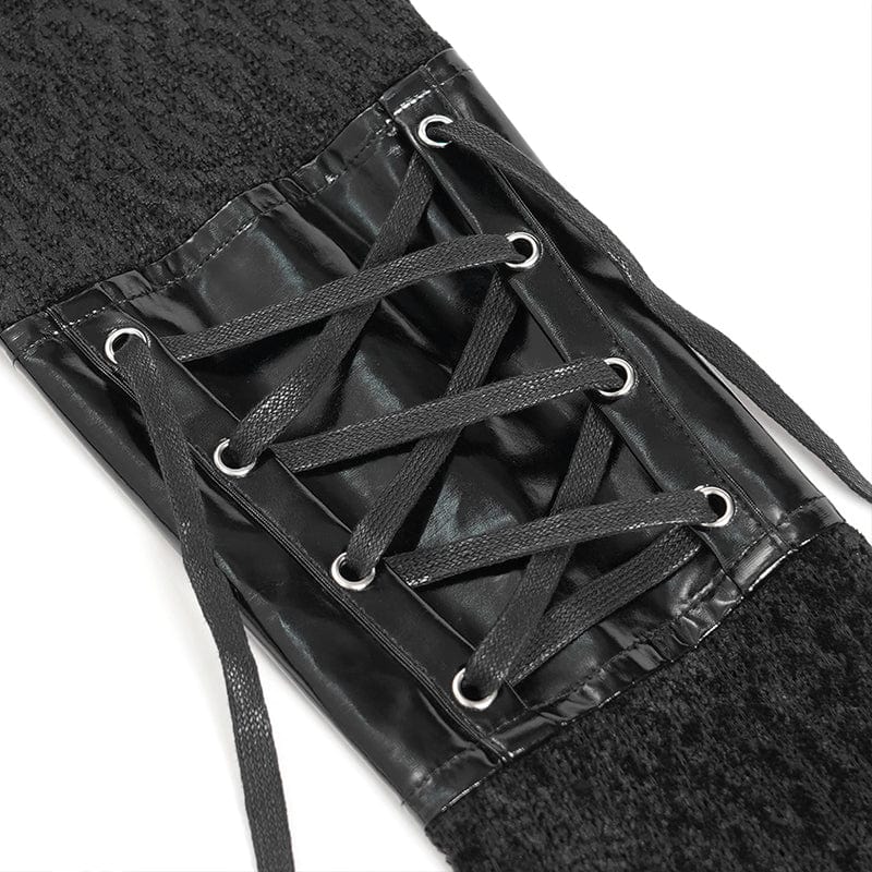 DEVIL FASHION Men's Punk Eyelet Chained Faux Leather Splice Shirt