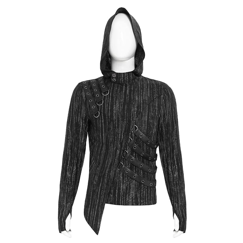 DEVIL FASHION Men's Punk Eyelet Strap Irregular Hoodie