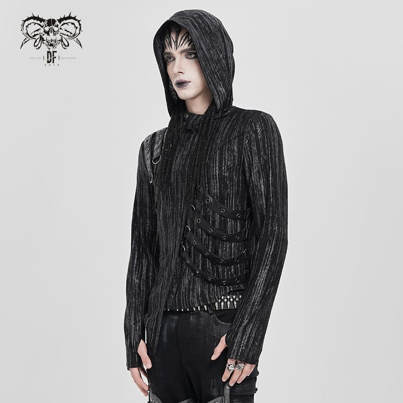 DEVIL FASHION Men's Punk Eyelet Strap Irregular Hoodie