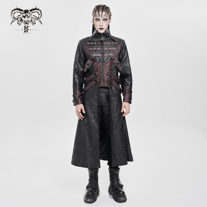 DEVIL FASHION Men's Punk Eyelet Strappy Zip Coat Black-Red