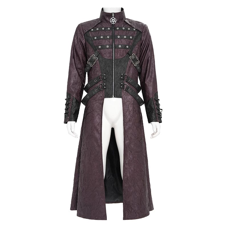 DEVIL FASHION Men's Punk Eyelet Strappy Zip Coat Red