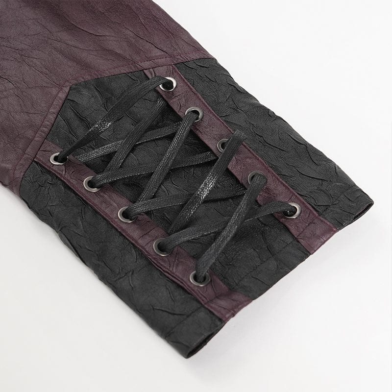 DEVIL FASHION Men's Punk Eyelet Strappy Zip Coat Red